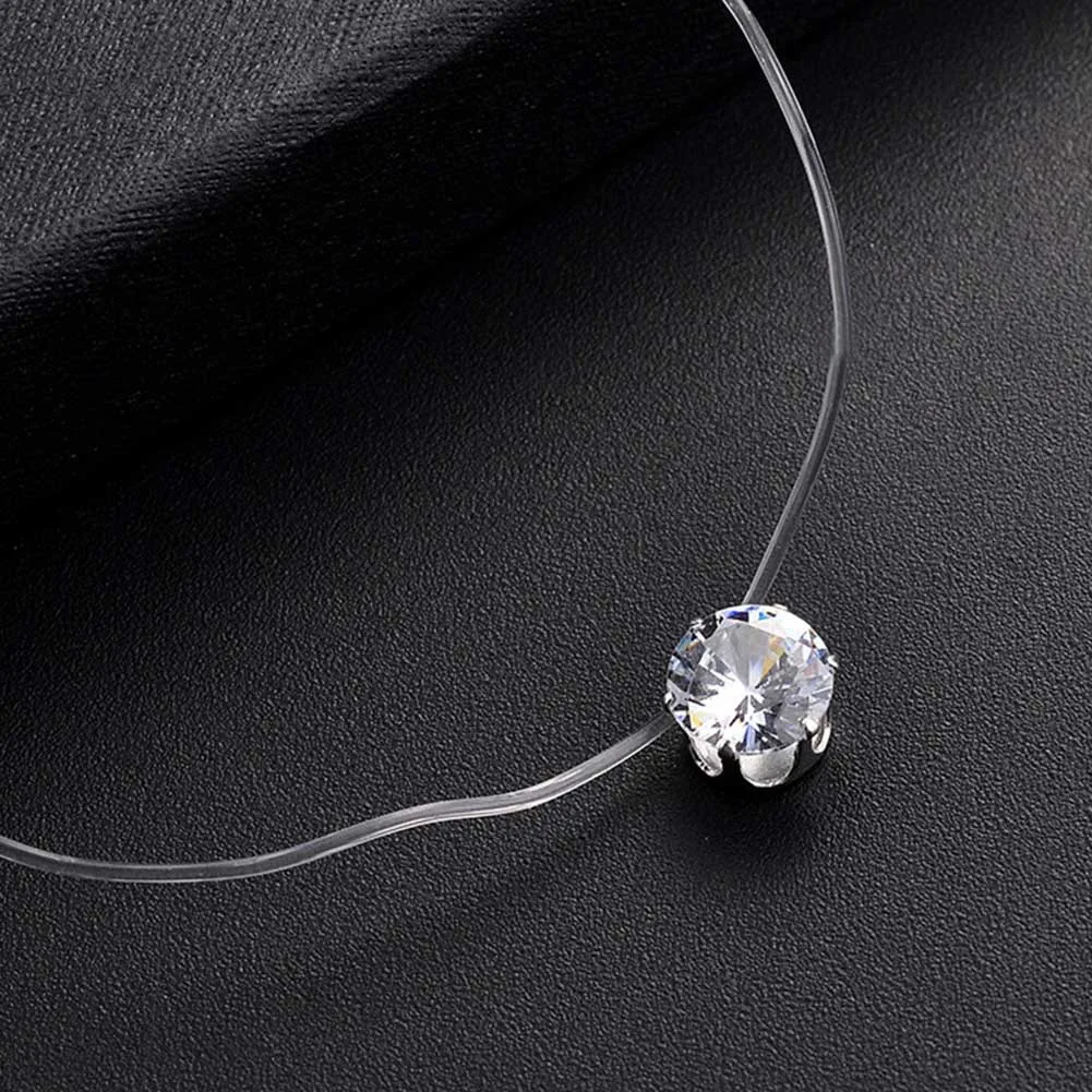 

Fashion Square 6 Claw Cz Stone Crystal Zircon Necklace Invisible Transparent Fishing Line Chain Necklace For Women