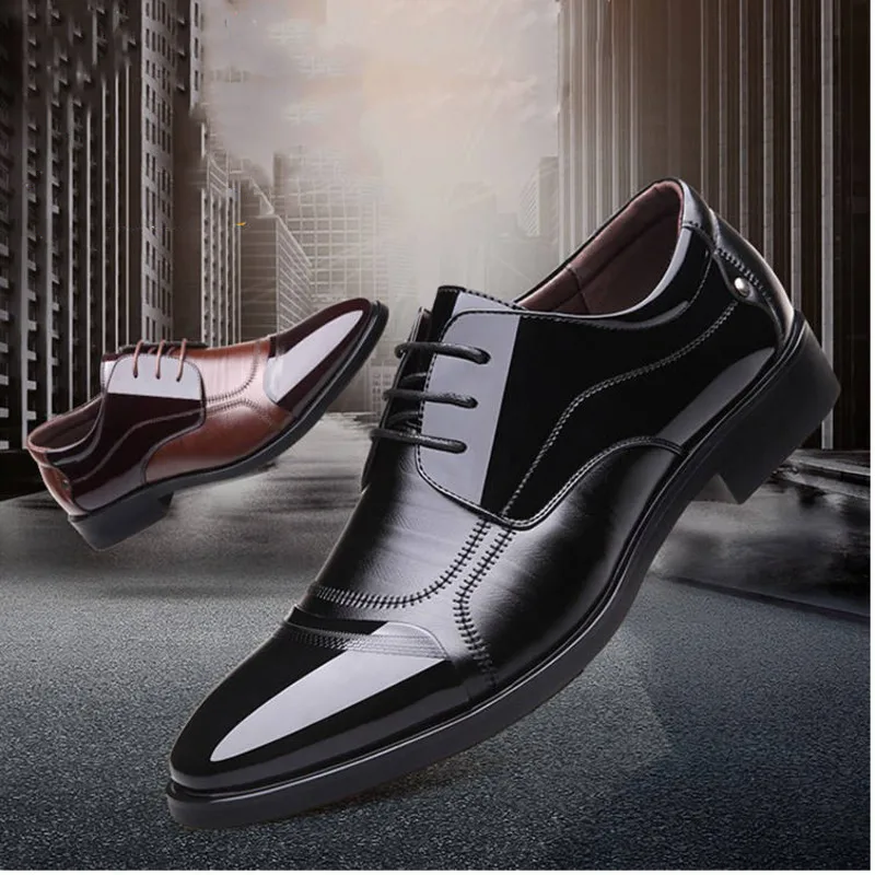 

Shoe Dress Leather Shoes Patent Leather Noodles Sharp England Split Joint Business Affairs Casual Shoes Gentleman Single Shoe