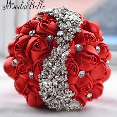 Свадебные цветы, свадебные букеты, красная искусственная Роза, роскошный бриллиантовый Хрустальный букет, свадебные шикарные невесты Ramo De Novia - Цвет: Same as pic