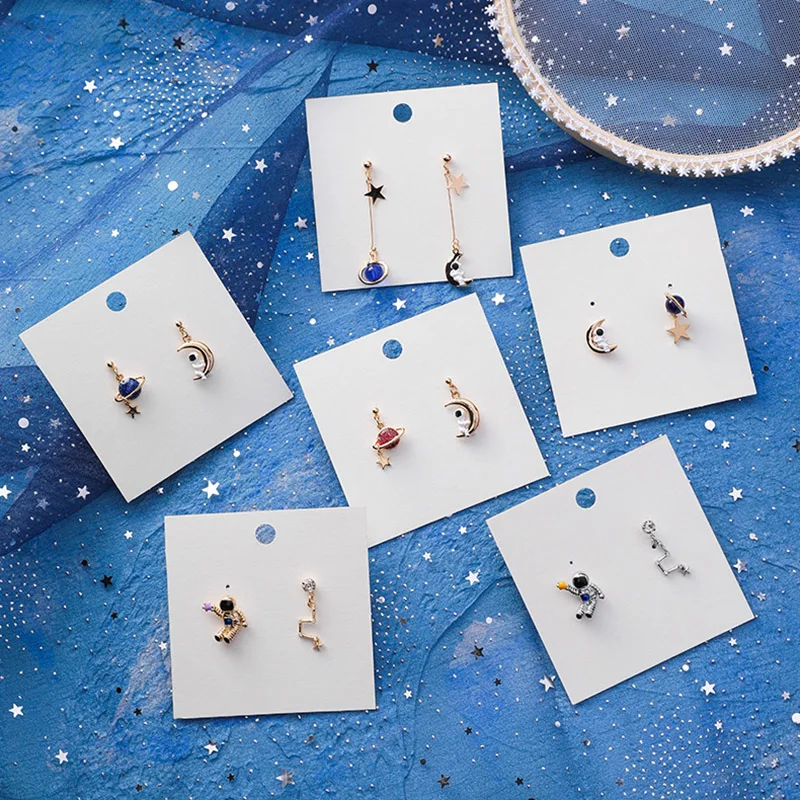 

MENGJIQIAO 2019 New Trendy Personality Rhinestone Star Moon Astronaut Asymmetry Earrings For Women Cosmic Planet Pendientes