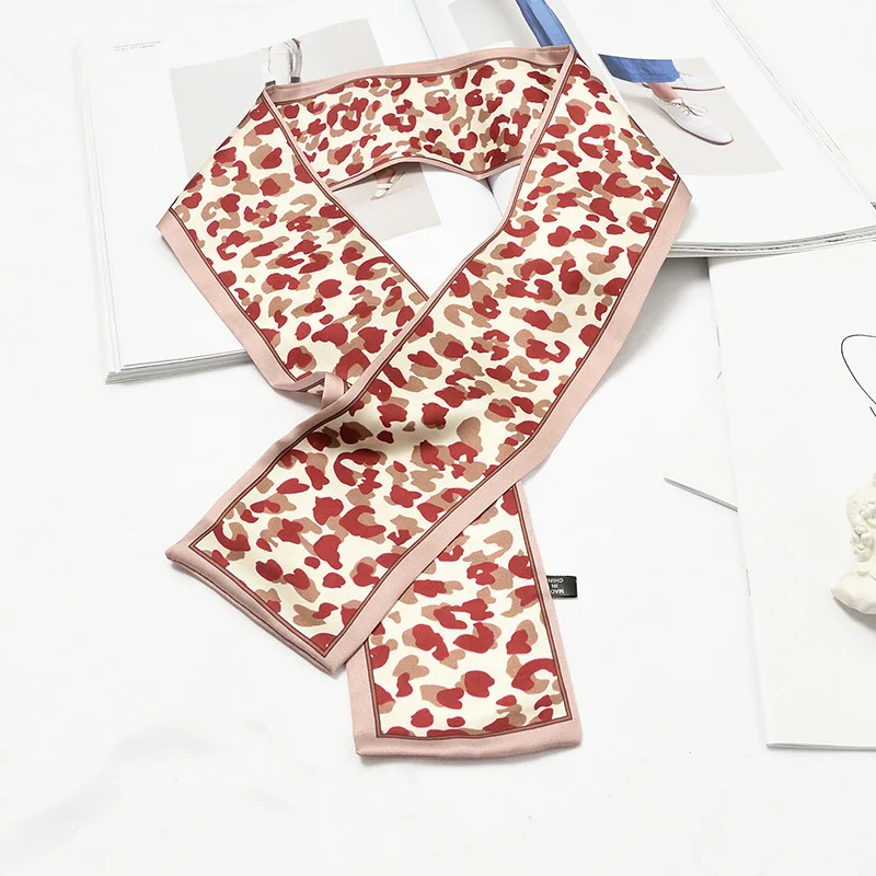 Клевер роскошный шарф для волос 9,5x98 см тонкий шарф шелковый галстук на голову винтажный женский атласный элегантный Леопардовый весенне-осенний - Цвет: U Leopard Jujube Red