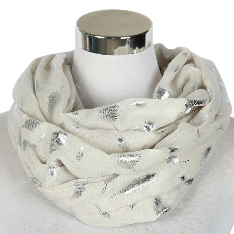 Beige FOXMOTHER модные женские белые темно-синие желтые бронзовые фольга Серебряное перо кольцо шарфы шейный шарф блестящий платок - Цвет: Beige