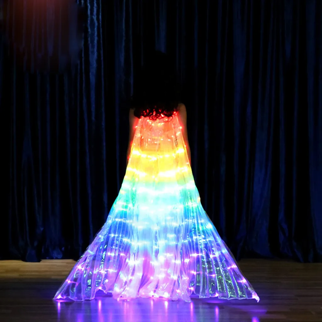 Детский светодиодный танцевальный костюм для танца живота с цветными крыльями бабочки и телескопической палкой