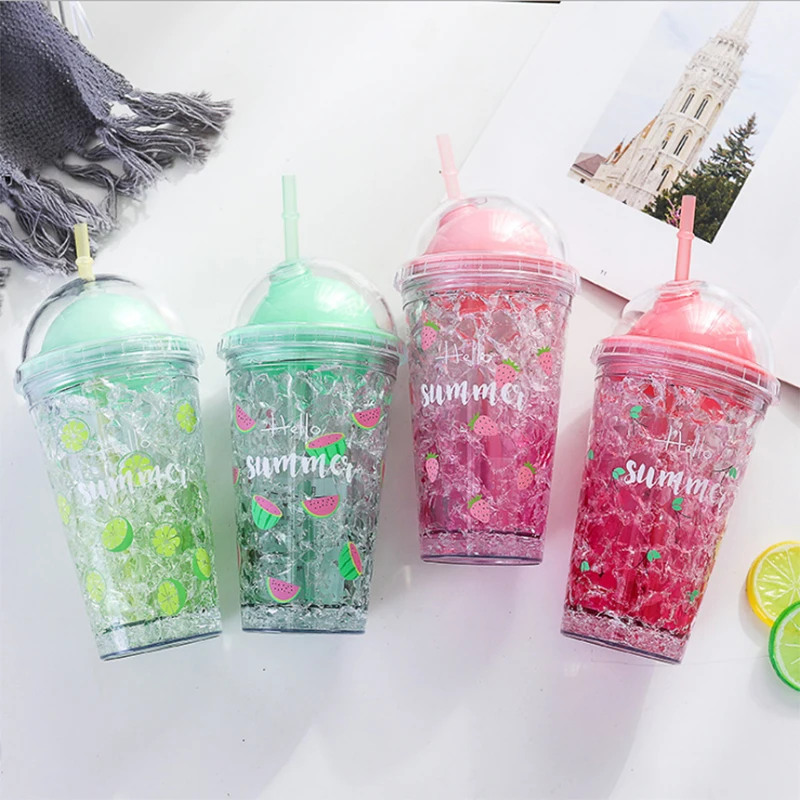

Plastic water bottles Korean style High capacity Double layer straw cup for Milk fruit Ice cup Coffee Juice Drinkware mugs