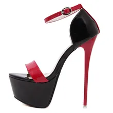 red white Women high heel sandals gladiator party clubwear ankle strap patent leather concise ultra very high heel fetish shoes