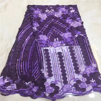 

African Lace Fabric 2019 Embroidered Nigerian Lace Fabric Bridal High Quality purple Color Sequins Lace Fabric For Women