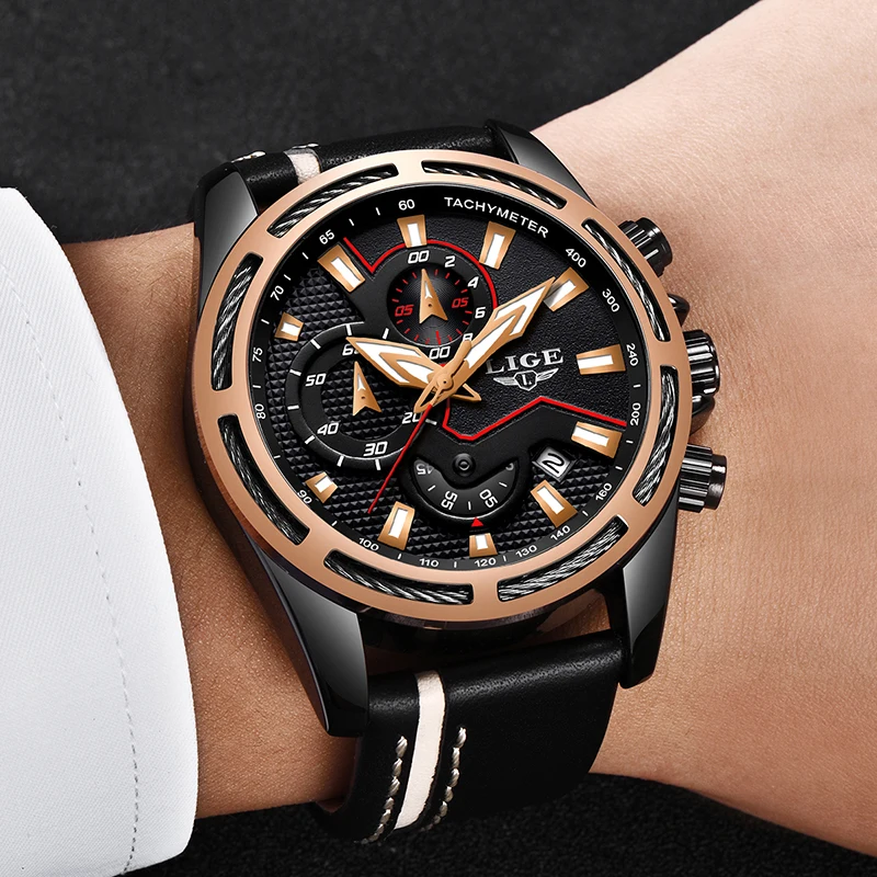 

Relojes Hombre 2018 New LIGE Fashion Brand Watch Men Waterproof Business Quartz Clock Military Chronograph Leather Dress watches