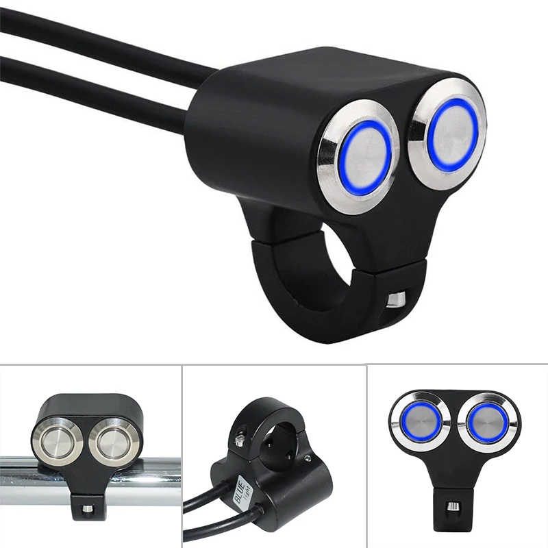 

Durable Handlebar Blue LED ON/OFF Switch Manual-Return Button Motorcycle Parts