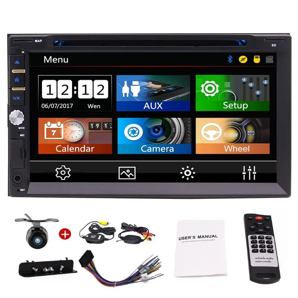 

7" Double 2 DIN Car GPS DVD Player Bluetooth Stereo Radio Head Unit Support AM/FM AUX USB/SD Subwoofer Back up Camera included