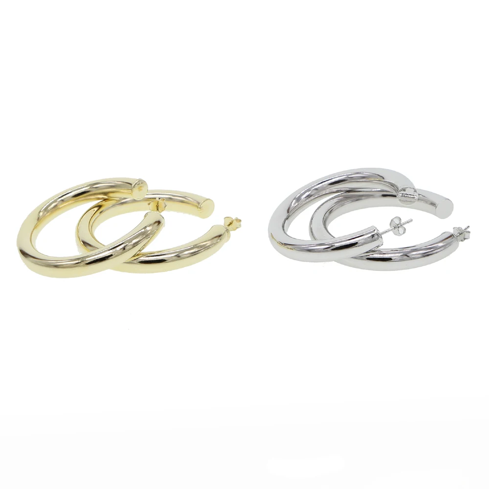 6*45 мм Золотой Серебристый цвет открыт толстые серьги-кольца для женщин Простые металлические круглые серьги минималистичные ювелирные изделия