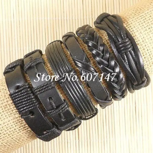 

Handmade Wholesale (6pcs/lot) Classic Style Multilayer Weave Wrap Hemp&Genuine Charm leather bracelet for men -S70