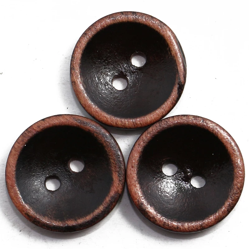 

ZIEENE 10PCs-100PCs Brown Polish Edge Wooden Buttons 15mm Sewing Scrapbooking Crafts For Shirt Handmade Wood Button 2 Holes