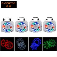 TIPTOP 4XLOT 60W RGBW 4 Color Led Stage 8 Eye Pattern Effect Light Portable Ceiling Mounted 8 Gobo Disco Club Projector Lighting