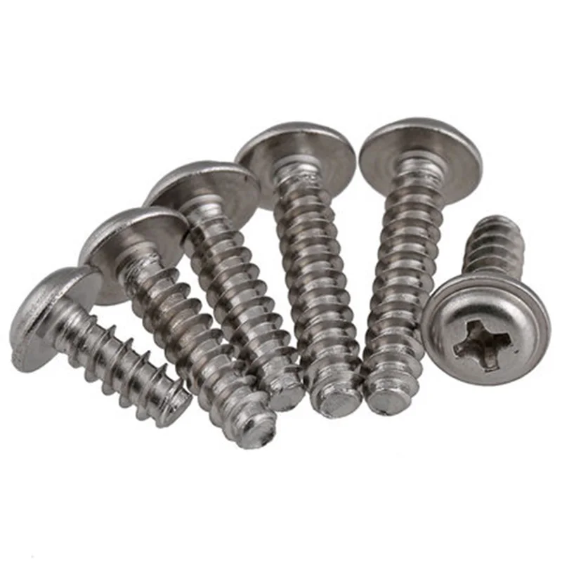 30Pcs M2 304 stainless steel round pan head with pad flat tail self tapping screws Length 4mm