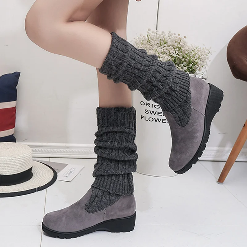 

2018 Women Stretch Knitting Slip On Autumn Over The Knee Boots Female Platform Two Wear Middle Heels Ladies Fashion Martin Shoes