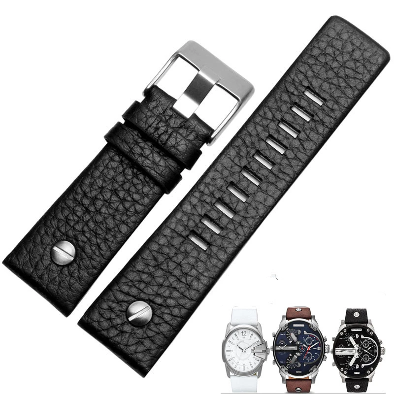 

MERJUST 22mm 24mm 26mm 28mm 30mm Black Brown White Leather Strap For Diesel DZ DZ7257 DZ4318 watchband Wristband With rivet