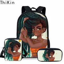 THIKIN школьные сумки набор для детей 3 шт. школьный рюкзак детский черный художественный Африканский для девочек с принтом рюкзак для малышей рюкзак для подростков