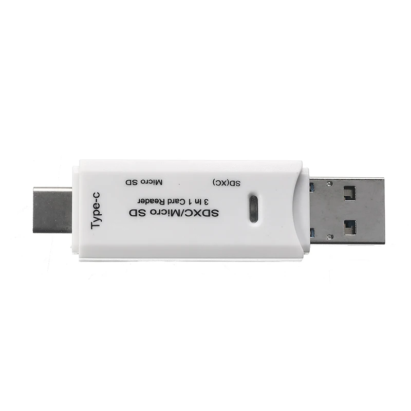 3 в 1 USB-C Тип C/USB 3,0/Micro USB/OTG TF SD карт-ридер для телефона Macbook Белый