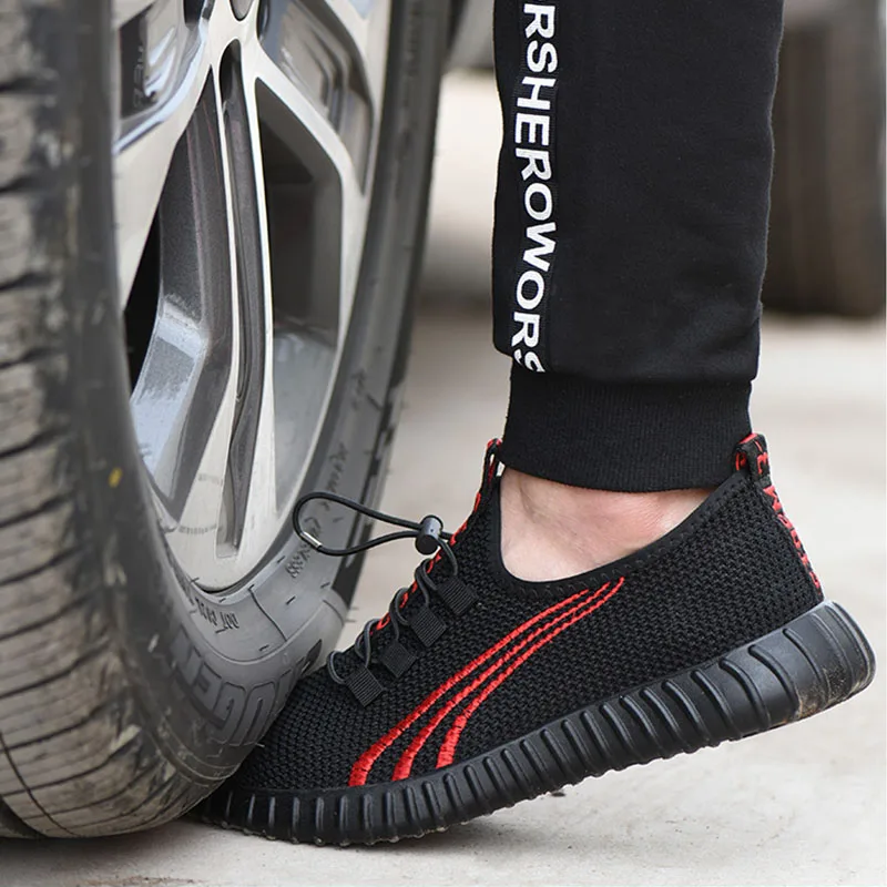 JACKSHIBO أحذية أمان للرجال الصيف تنفس أحذية عمل خفيفة الوزن مكافحة تحطيم الأحذية الذكور البناء العمل شبكة رياضية