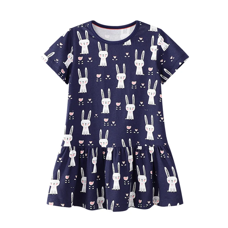 

2019 summer new style rabbits print cotton shortsleeve baby girl dresses