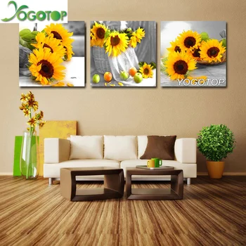 

YOGOTOP DIY Diamond Painting Cross Stitch Kits Full Embroidery Square Mosaic kitchen Decor Yellow sunflowe Flowers 3pcs ML520