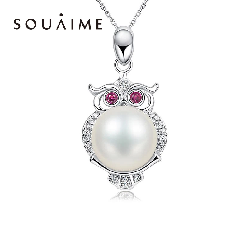 

Souaime 2018 Choker Necklace 925 Sterling Owl Pearl Pendant 100% Natural Freshwater For Women Fashion Sterling-silver-jewelry