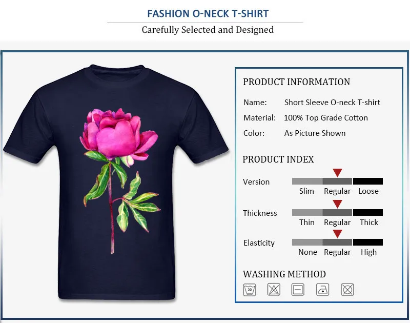 Delicate watercolor pink peony Tops Shirt Mother Day Crew Neck Cotton Fabric Male Top T-shirts Crazy Clothing Shirt High Quality Delicate watercolor pink peony