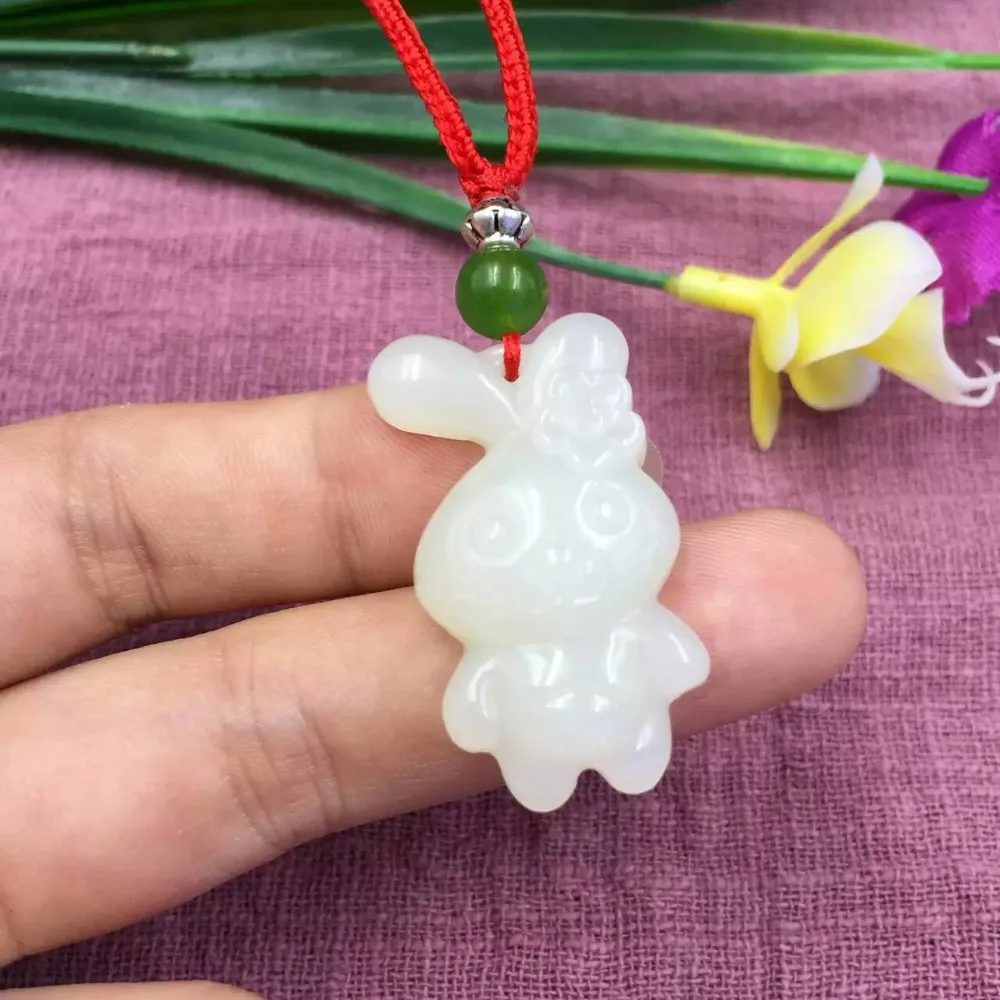 Hetian Jade Zodiak Kelinci Liontin Lucu Kartun Baru Versi Terbaik Di