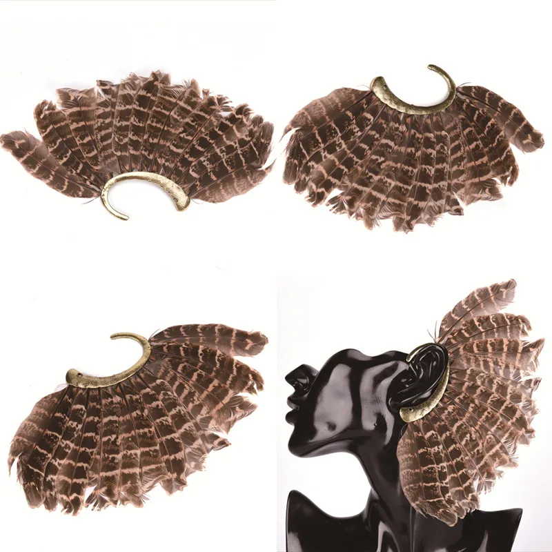 

Wholesale Or Retail 1Pc (Left) Hot New Unique Unisex Big Feather Ear Cuff Non Piercing Gold Clip On Earrings For Women/Men
