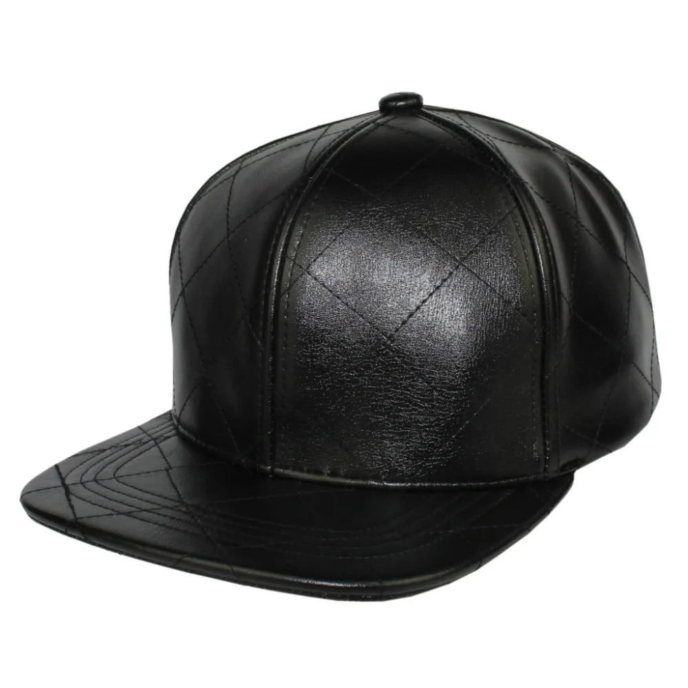 Quilt Faux Leather Urban Snapback Flat Brim Metal Buckle Hip Hop