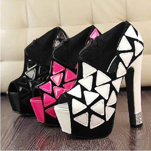 Noir Cristal Partie Peep rouge blanc Sandales formes Dames De Cône Mode Pompes Noir Haute Talons Plates Fond Toe 2014 Femmes 7vUq6wIf
