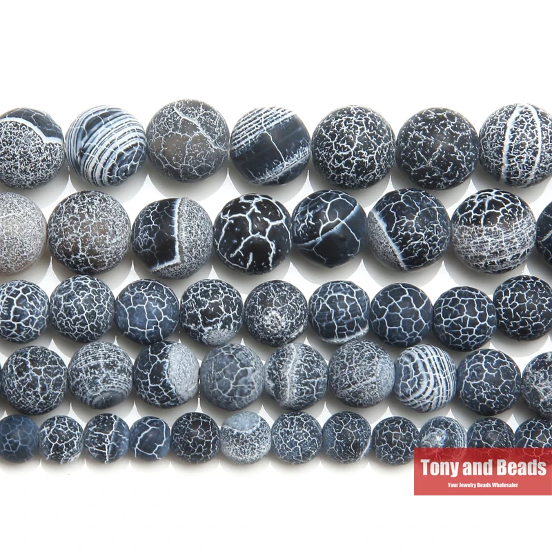 

Free Shipping Natural Stone Frost Crab Black Agates Round Loose Beads 6 8 10 12MM Pick Size For Jewelry Making