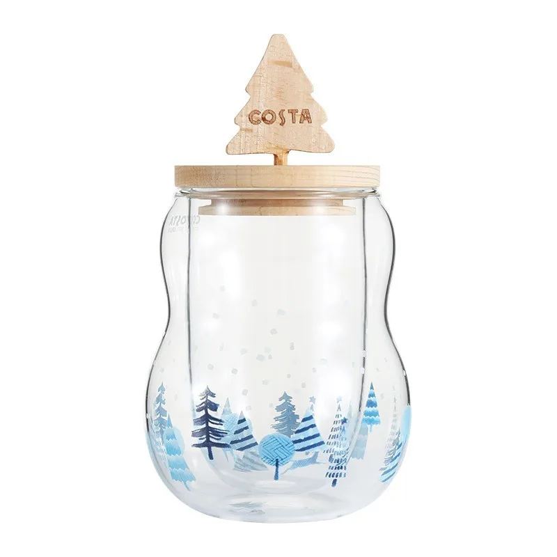 Рождественская кружка COSTA Limited Edition с крышкой из натурального дерева двойными