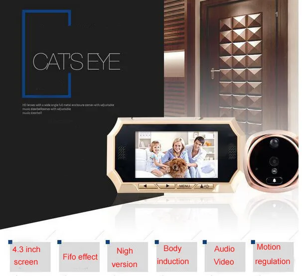 4,3 дюймов lcd 160 градусов цифровой дверной глазок поддержка 32G карты дверной глазок дверной звонок с 720P HD ИК камера