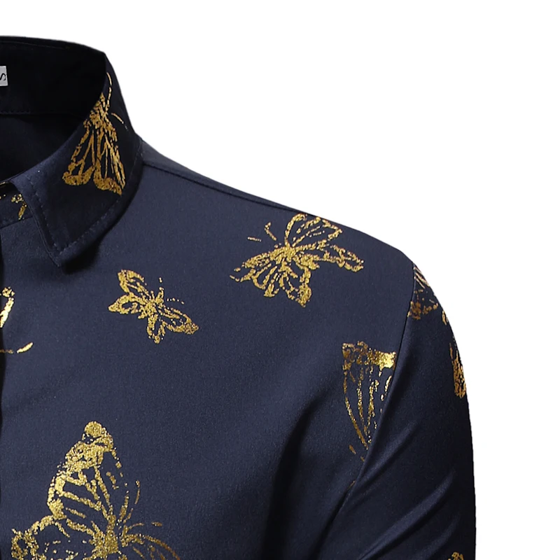 Мужские Bronzing Бабочка рубашка с принтом 2019 стильные, утонченные, облегающие длинным рукавом цвет красного вина Выходные туфли на выпускной
