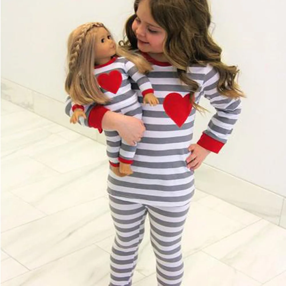 

Girls Clothes Toddler Baby Girl Clothing Striped Heart Tops Pants Outfits Set Pajamas Sleepwear Baby girls Clothes Dropshipping