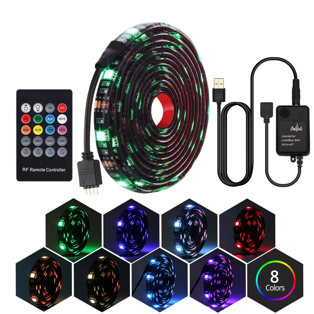 1 комплект RGB 5050 Светодиодная лента 0,5 m/1 m/2 m 30 светодиодный s/m DC5V Светодиодная лента с водонепроницаемым 20Key RF музыкальным пультом дистанционного управления для украшения