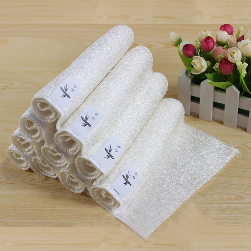 5pcs Bamboo Fiber Dish Wash Cloth /Towel (White) for Kitchen 18x16cmin