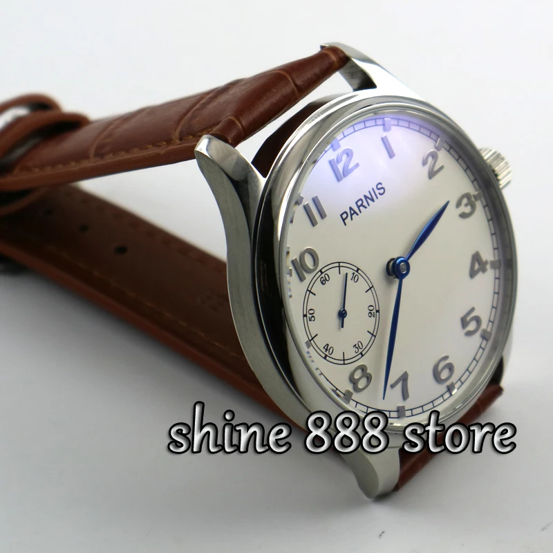 US $55.86 Parnis 44mm White dial Blue hands6497 hand winding movement Mens watch