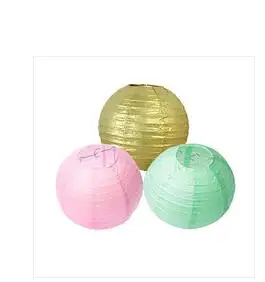 

Set of 9 Mixed Gold Pastel Pink Mint Green Paper lantern Balls Wedding Shower Party Hanging Decoration Favour