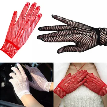 

1 Pair Fashion White Women Mesh Fishnet Gloves Summer NylonGloves Sunscreen UV Protection Dance Party Gloves
