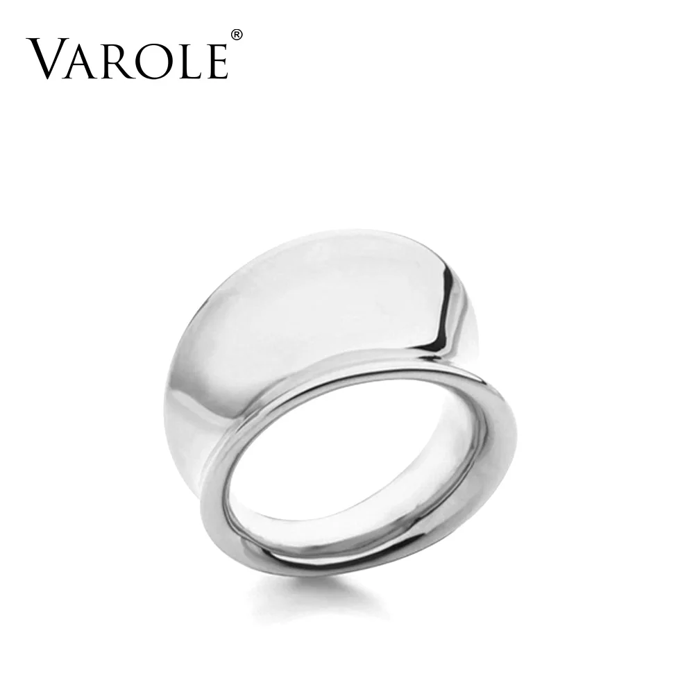 Кольца VAROLE с гладкой поверхностью, простой дизайн, Золотое кольцо средней длины, кольца на кастет для женщин, ювелирные изделия, женские кольца Anillos Mujer Anel - Цвет основного камня: Silver Color