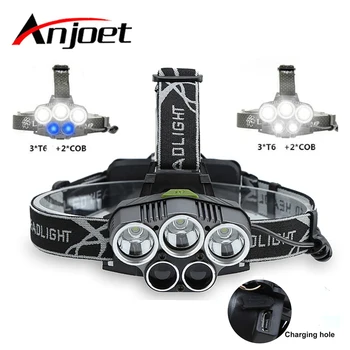 

Anjoet LED Headlamp 5 CREE XM-L T6 Q5 Headlight 15000 lumens LED Headlamp Lamp Camp Hike Emergency Light Fishing Outdoor 18650