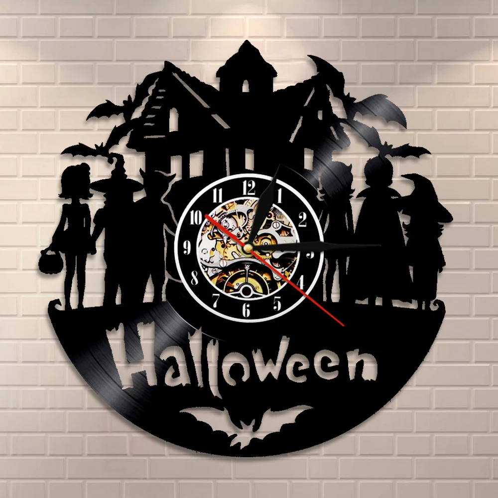 1Piece Halloween Vinyl Wall Clock With LED Lighting Color Changing