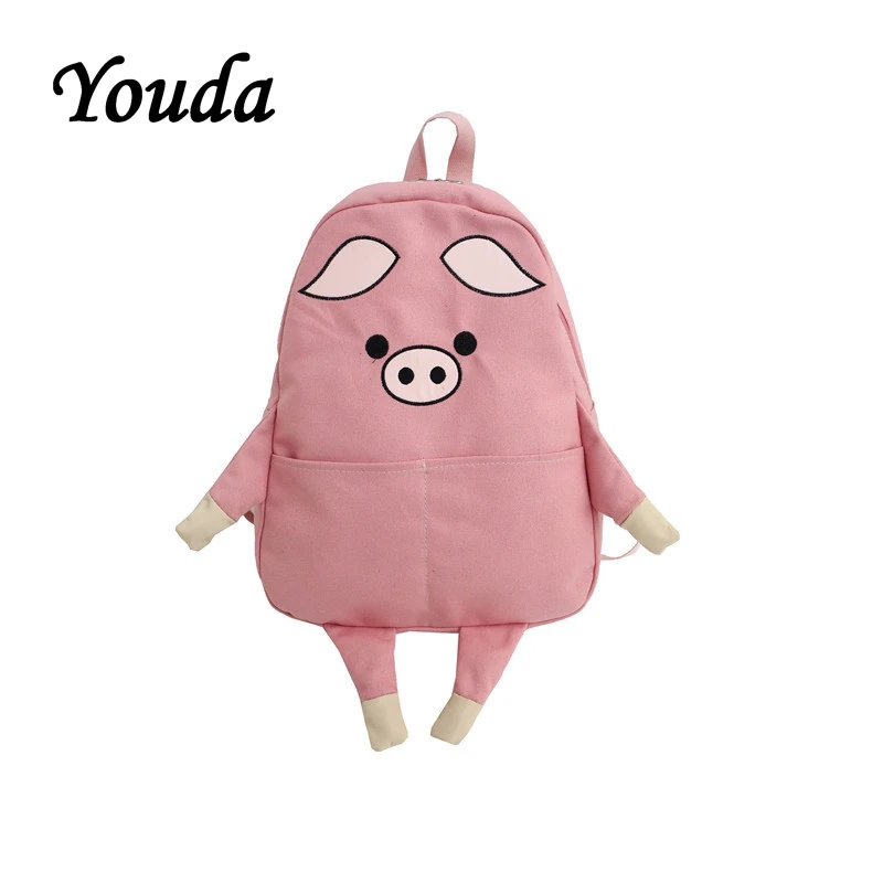 

Youda 2019 New Cute Ladies Backpack Girl Canvas Bag Animal Doll Image Backpacks Simple Solid Color Casual Shoulder Bags