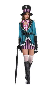 

Halloween Alice in Wonderland Costumes Women Magician Cosplay Girls Princess Quess Magic Mad hatter Cosplay Female Coat