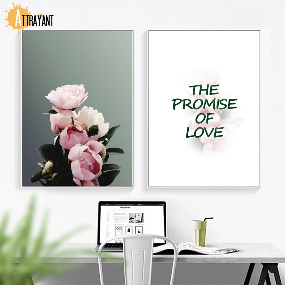 Peony Flower Motivational Canvas Poster Print Wall Art Picture Living Room Decor