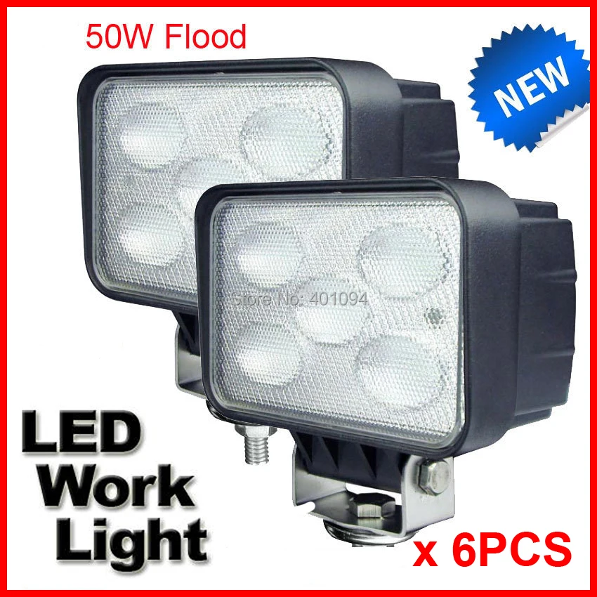 

6PCS 5.5" 50W CRE 5LED*10W Driving Work Light Rectangle Offroad SUV ATV 4WD 4x4 Flood Beam 12/24V 4500lm High Power Truck Lamp