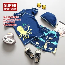 Летний купальный костюм для мальчиков с защитой от солнца и рашгардом, купальный костюм с рисунком акулы, детская одежда для пляжа, купальники для малышей для серфинга