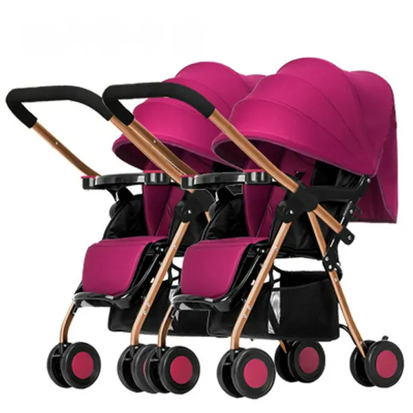 Детская коляска для близнецов с дождевой крышкой, можно комбинировать двойную детскую коляска, хорошая ударопрочная детская коляска для близнецов - Цвет: 3